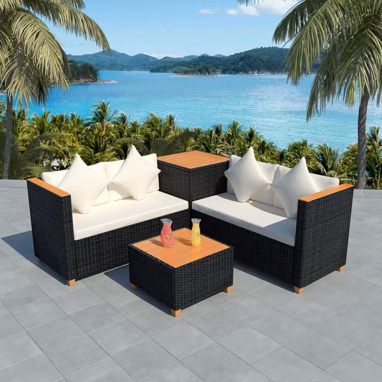Maison Exclusive - Set da giardino 4 pezzi con cuscini in polyrattan nero