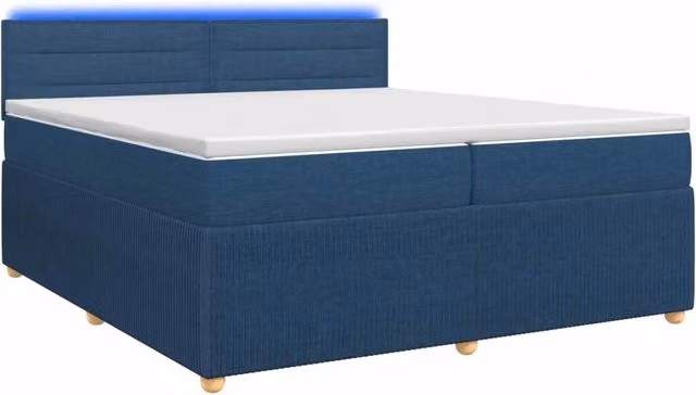 Letto box spring con materasso vidaXL in tessuto blu e bianco con base a sollevamento, illuminazione sottostante e porta USB, L/P/H: 200 x 200 x 46 cm – 1