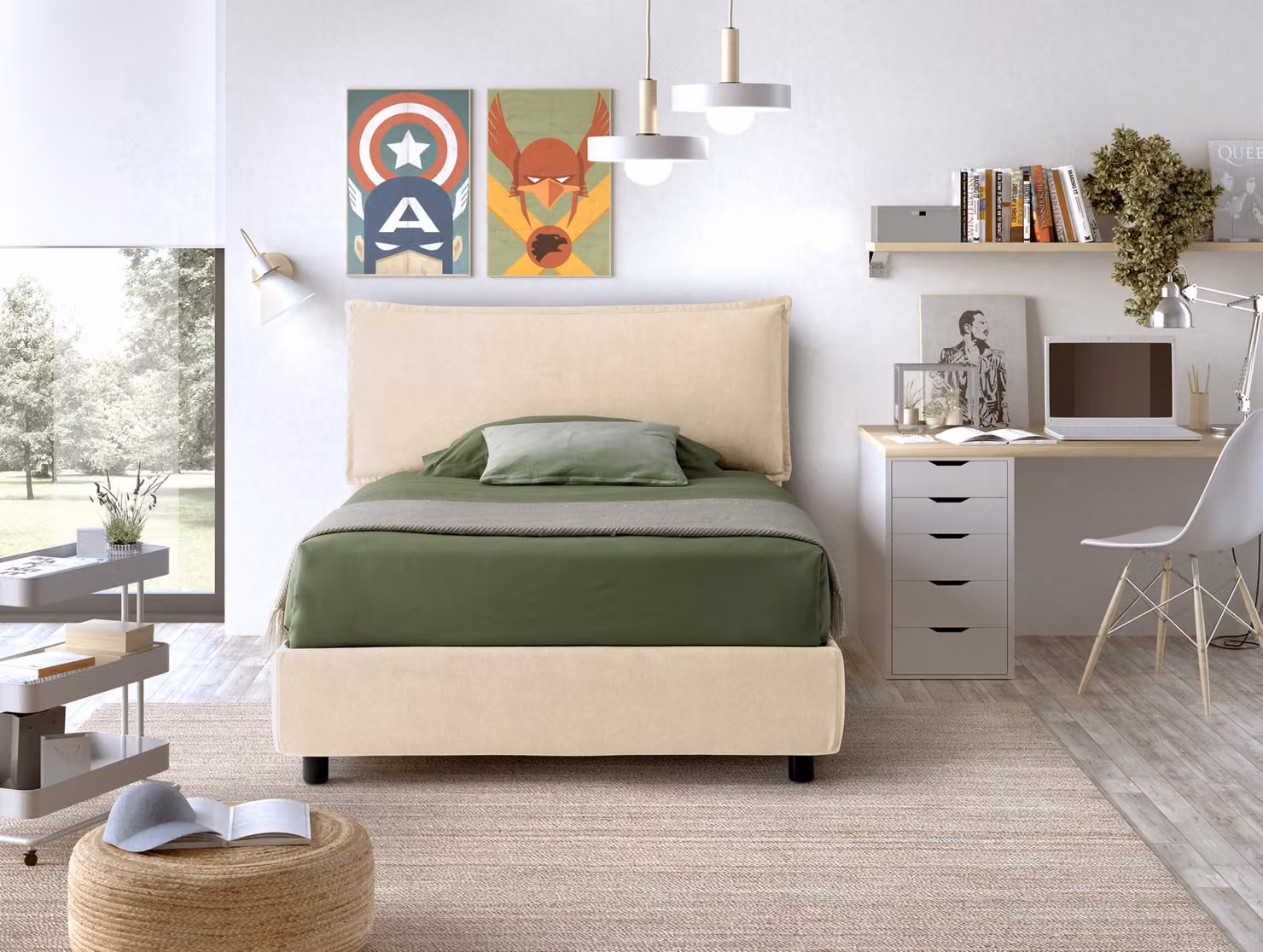 Letto Piazza e Mezzo Contenitore ARLES Beige