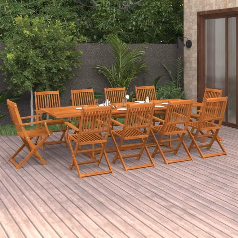 The Living Store 11 pezzi. Set da pranzo da giardino in legno massiccio di acacia