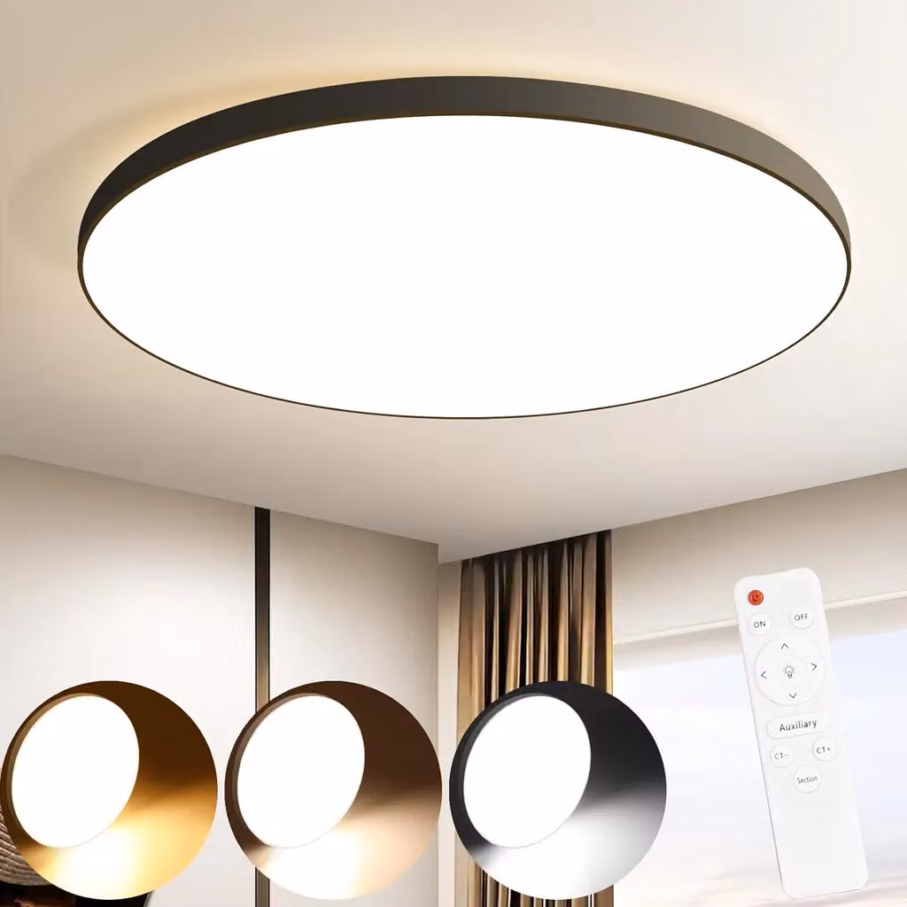 ZMH LED Lampada da soffitto 28cm rotonda Dimmerabile con telecomando bagno nera Impermeabile Lampada da cucina piatta per soggiorno camera da letto