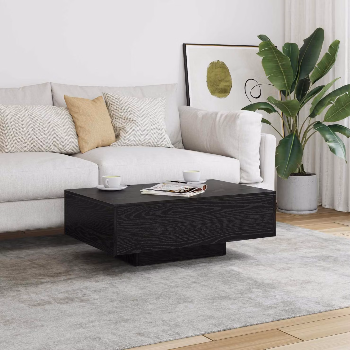 Tavolino da salotto moderno vidaXL in legno e MDF, colore rovere nero, L 85 cm x P 55 cm x H 31 cm