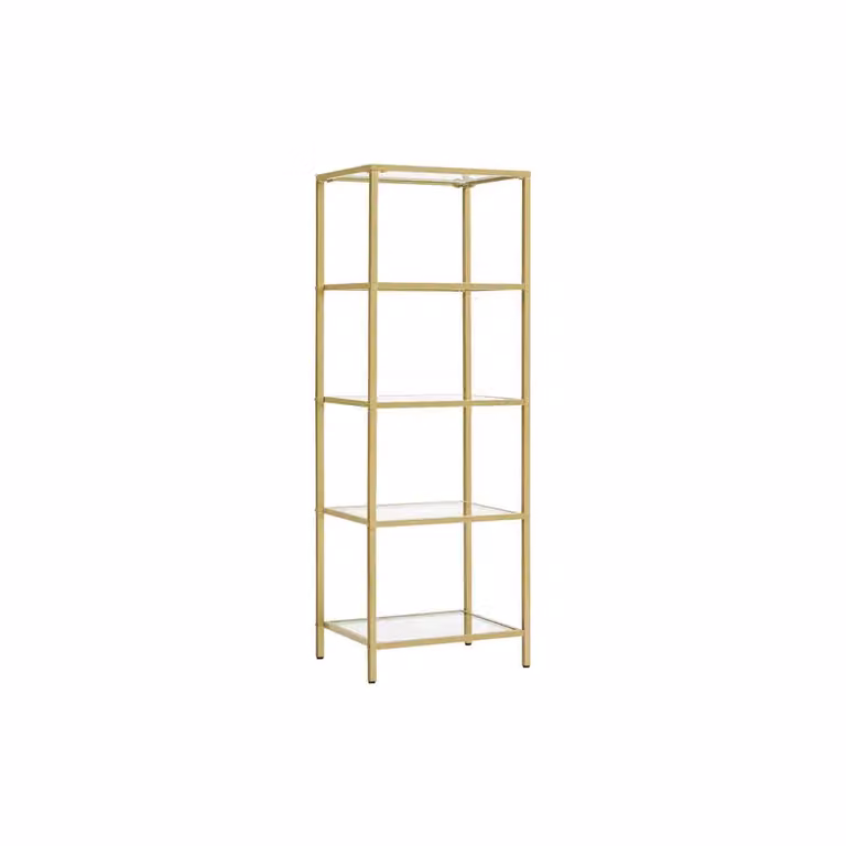 Scaffale in Vetro a 4 Ripiani Bianco e Grigio, Dorato / 5 Ripiani (30 x 40 x 124,5 cm)