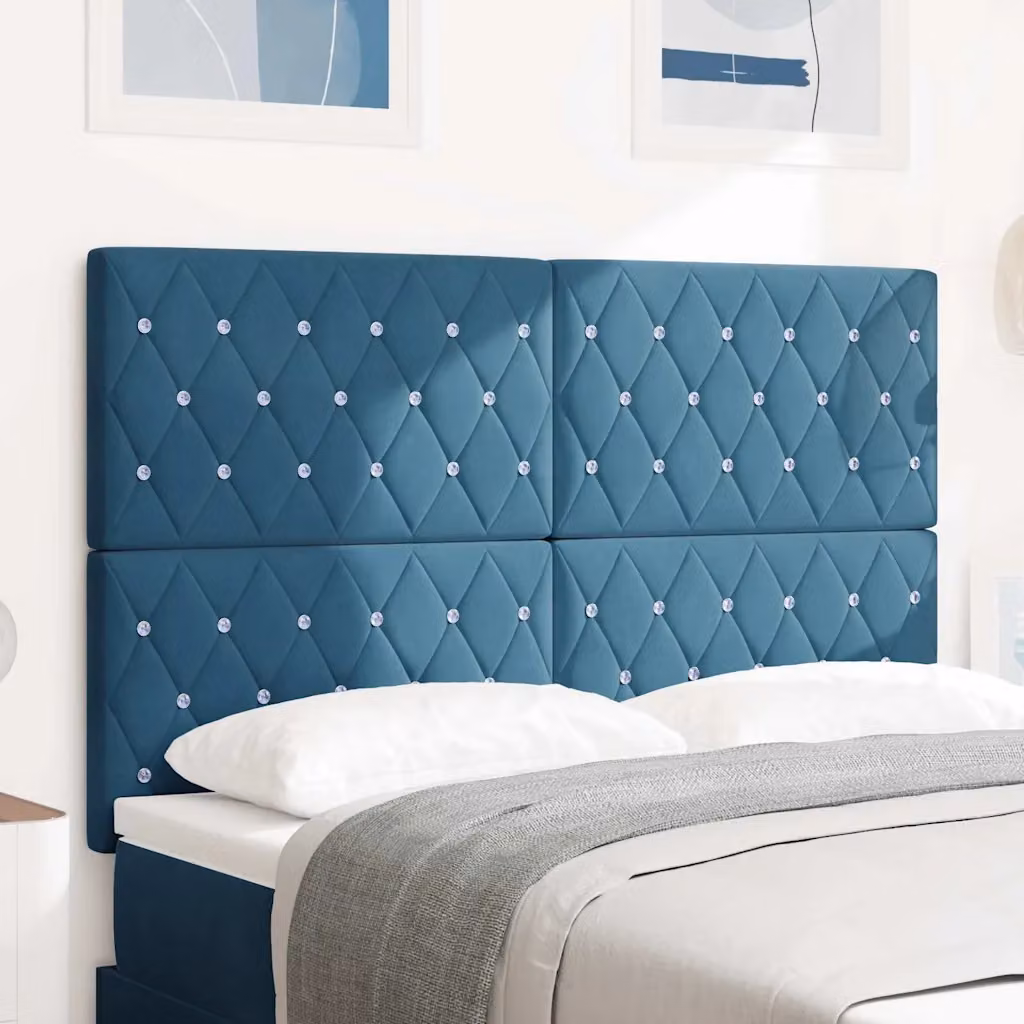 Testiera per letto vidaXL in velluto blu scuro con struttura in legno di pino, Larghezza: 144 cm