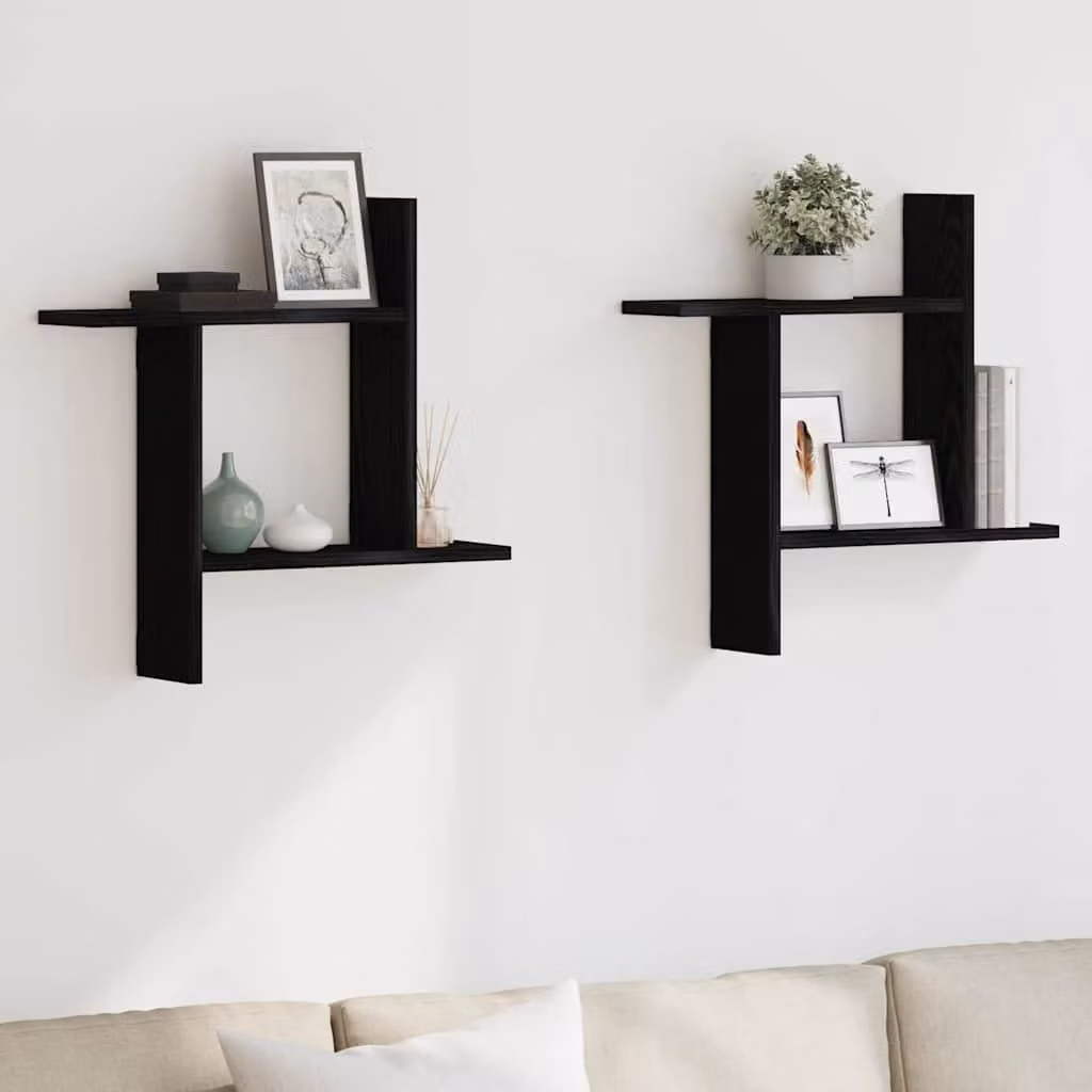 Set di 2 mensole a muro, finitura effetto legno noce nero