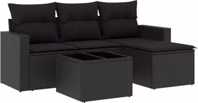 Set Divani da Giardino 5 pz | Set Salotto da Giardino con Cuscini in Polyrattan Nero