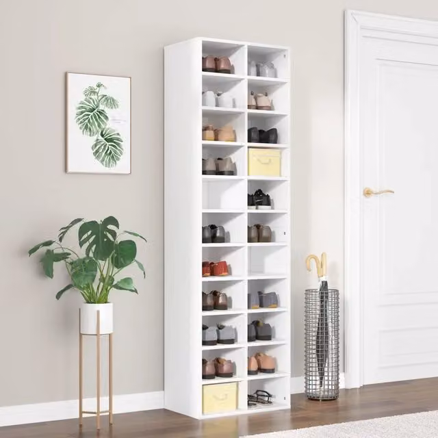 Scarpiera moderna vidaXL bianca con ripiani piatti in legno L: 54 cm, P: 34 cm, H: 183 cm
