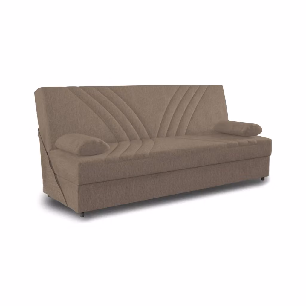 Divano letto contenitore Apicella DMORA a 3 posti con 2 cuscini inclusi, Sofà moderno in tessuto beige con apertura click-clack, L: 181 cm, H: 88 cm, P: 81 cm – 2