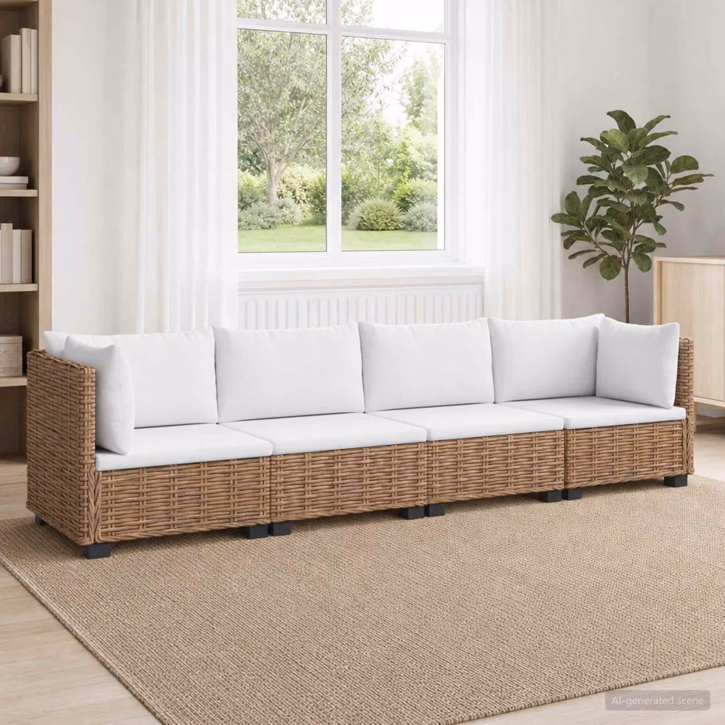 Set Lounge da Giardino vidaXL GENDT in Rattan Naturale con Cuscini Imbottiti e Struttura in Legno