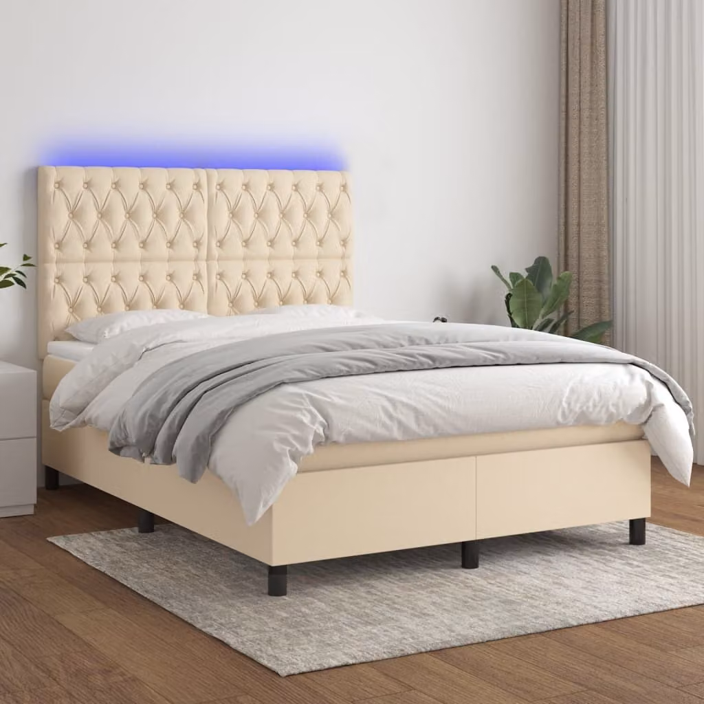Maison Exclusive - Letto boxspring con materasso e LED color crema 140x190 cm Tessuto