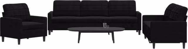 Set di divani moderno vidaXL in velluto nero con cuscini e struttura in metallo per soggiorno
