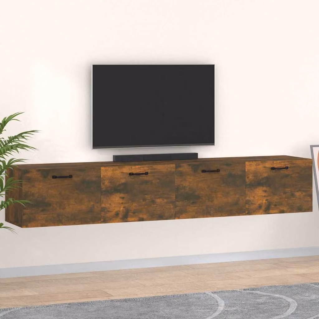 Set di 2 mobili a parete vidaXL in legno multistrato color rovere fumo, L 100 x P 36,5 x H 35 cm