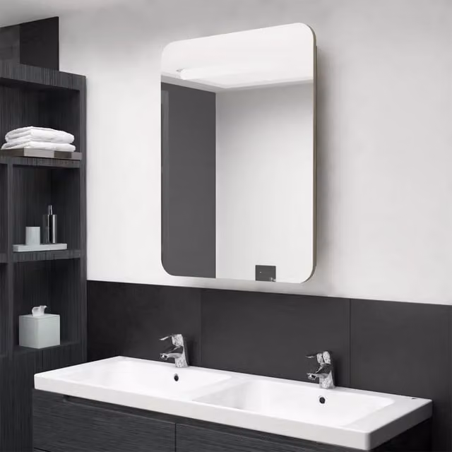 Armadietto Bagno con Specchio e LED-Mobile bagno con specchio Rovere 60x11x80 cm