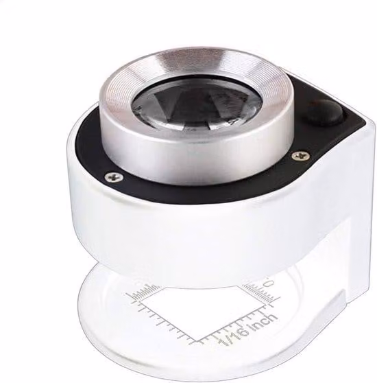 Lente d'ingrandimento portatile in metallo, ingrandimento 30x, righello pieghevole, per tessuti, gioielli, monete, banconote, con finitura bianca