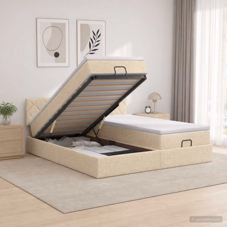 vidaXL Letto Ottomano con Materasso e LED Crema 160 x 200 cm Tessuto