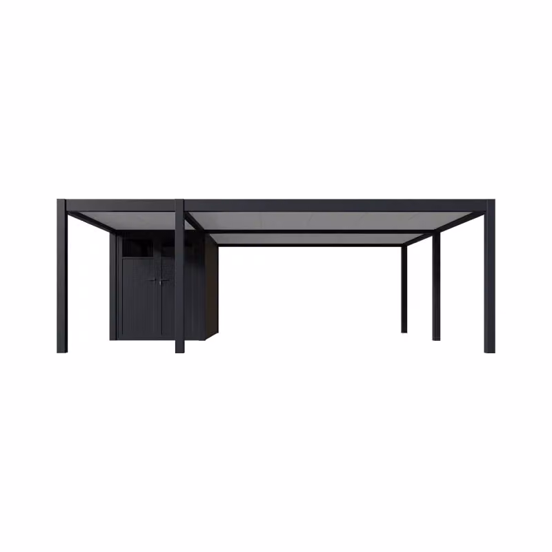 Carport Ombréa con annesso di stoccaggio per 2 veicoli, struttura in metallo antracite e bianco, L: 7 m, P: 6 m – 2