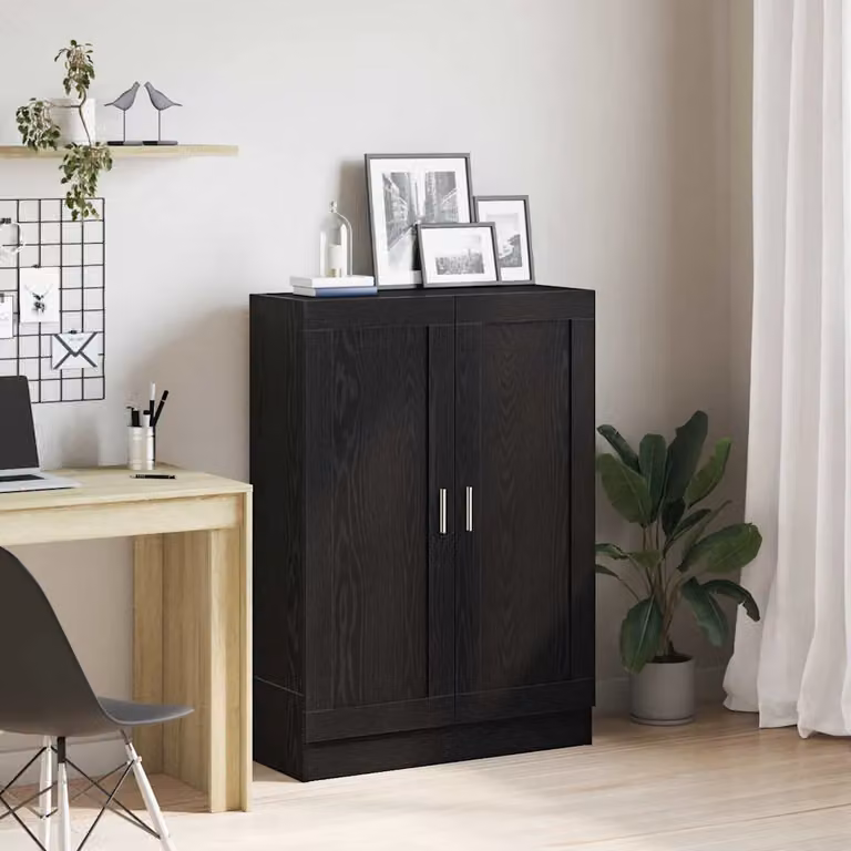 Armadio per libri moderno vidaXL con ante a battente e 3 ripiani, colore nero opaco, L: 82,5 cm, P: 30,5 cm, H: 115 cm