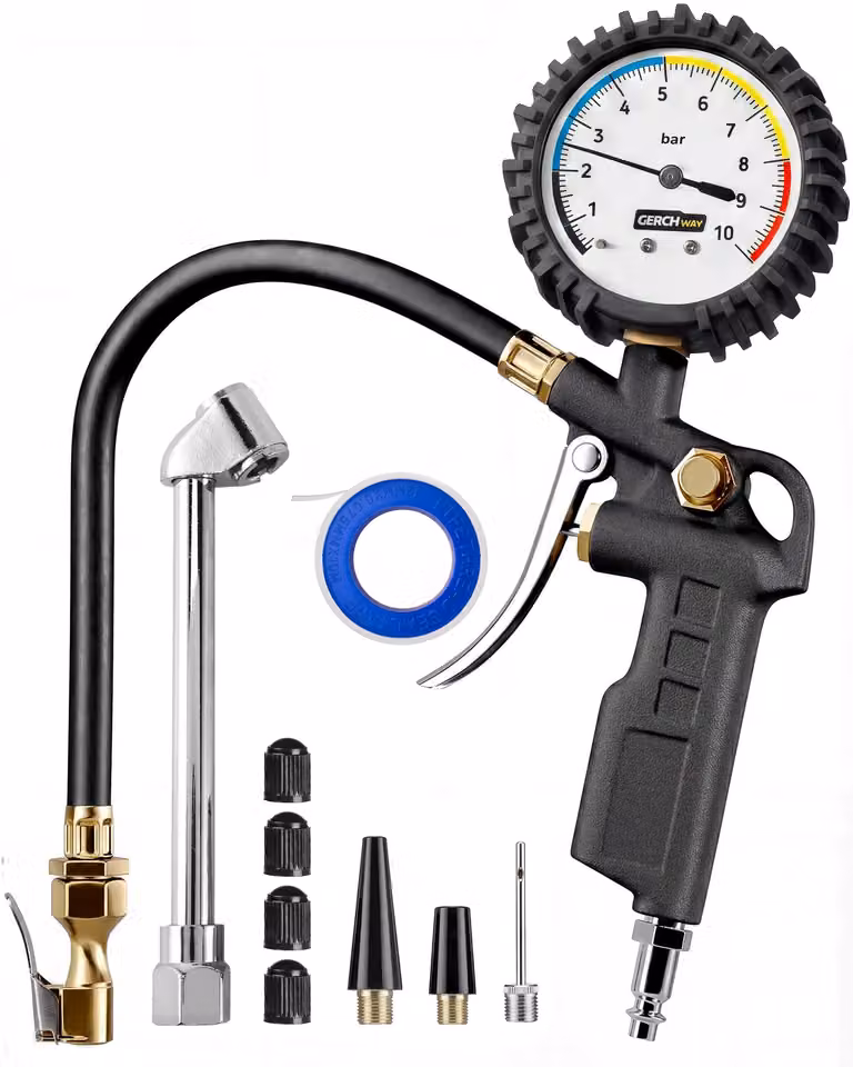 Manometro per pneumatici per auto, da 0 a 10 bar, con pompa per pneumatici per compressore d'aria