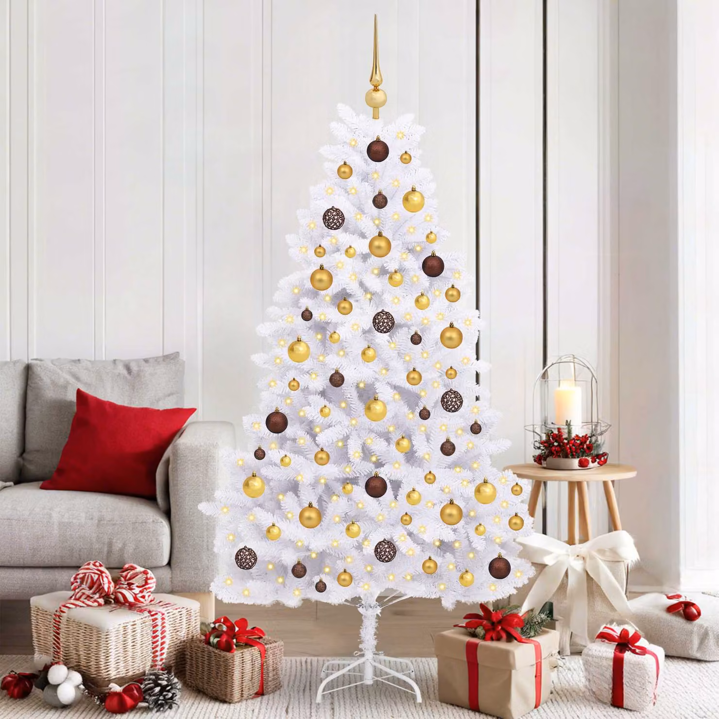 Albero di Natale artificiale moderno con LED vidaXL in PVC e metallo bianco, Altezza: 180 cm