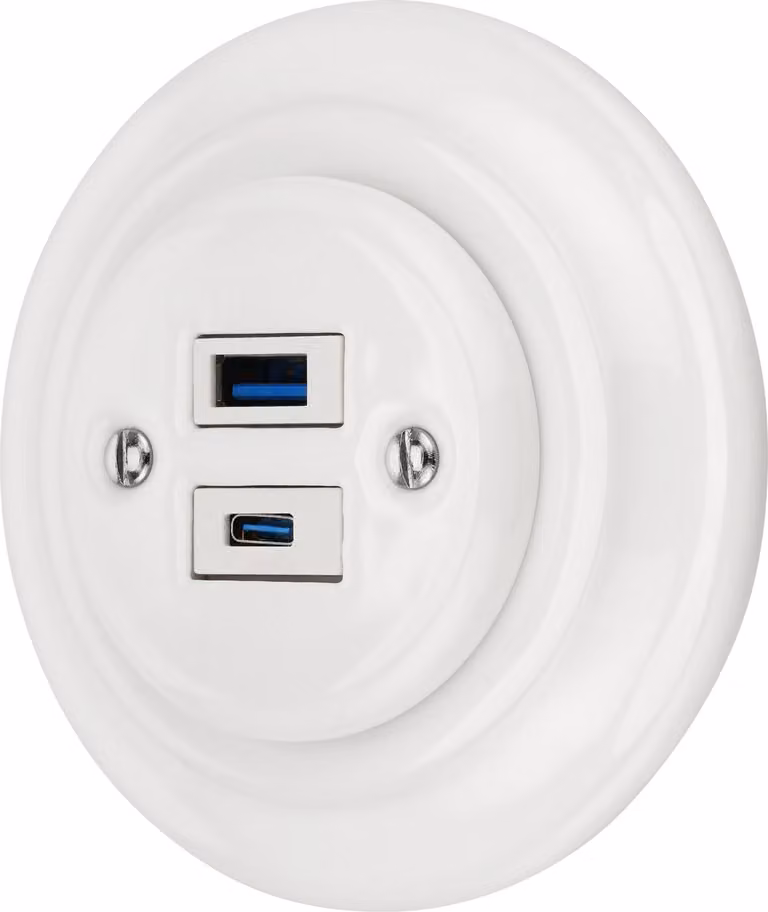 Porcellana da incasso Presa di corrente Retro USB-A I USB-C 2-fold I PR1 bianco