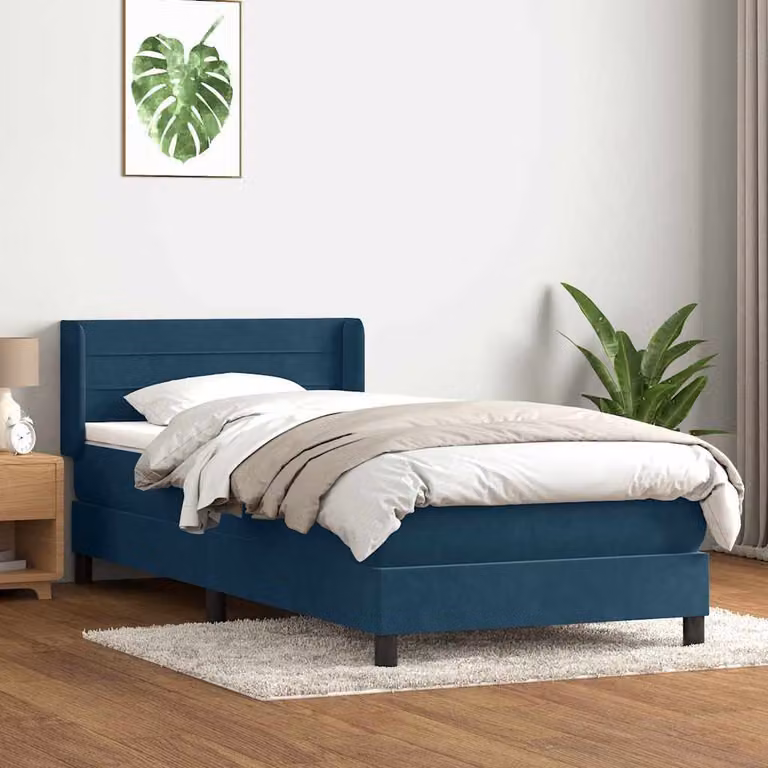 vidaXL Giroletto a Molle con Materasso Ibrido in Velluto Blu Scuro, L: 83 cm, P: 223 cm, H: 88 cm