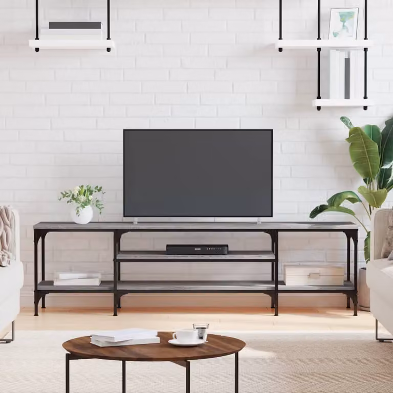 Mobile TV vidaXL in stile industriale, Grigio Sonoma, in legno multistrato e ferro, L: 161 cm, P: 35 cm, H: 45 cm