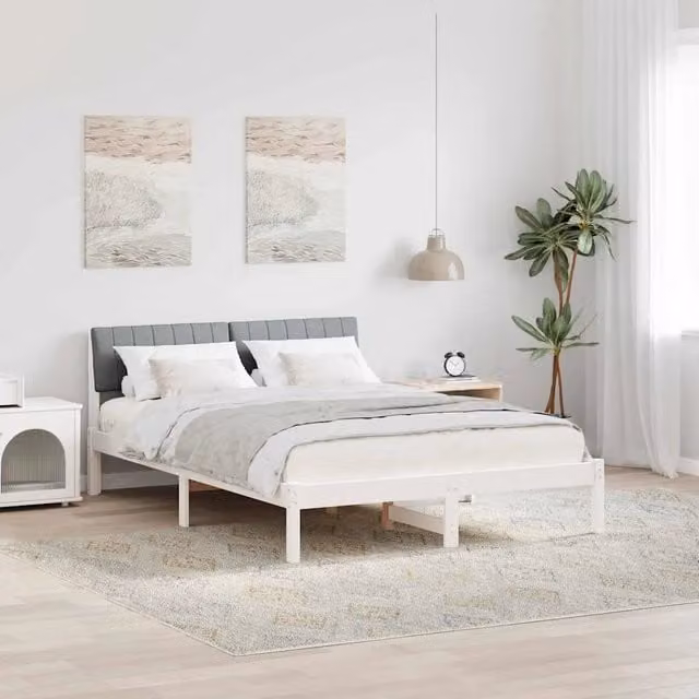 Struttura del letto imbottita vidaXL in legno di pino bianco e grigio L/P/H: 190 x 140,5 x 90,5 cm – 1
