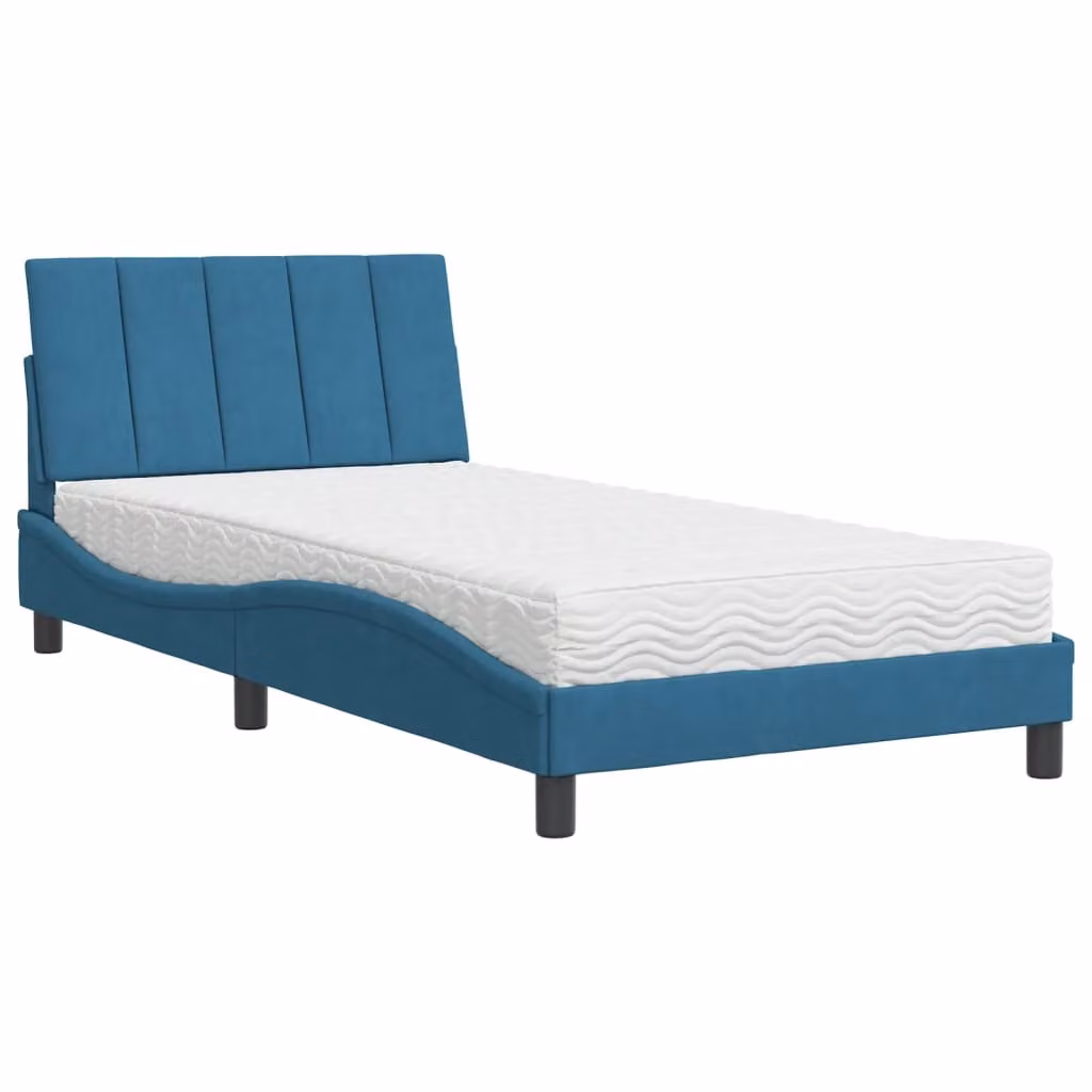 Letto con Materasso Hanko Blu 100x200 cm in Velluto