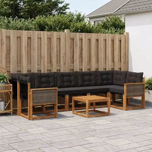 Set di divani da esterno 8 pz Naturale e Nero 3381836