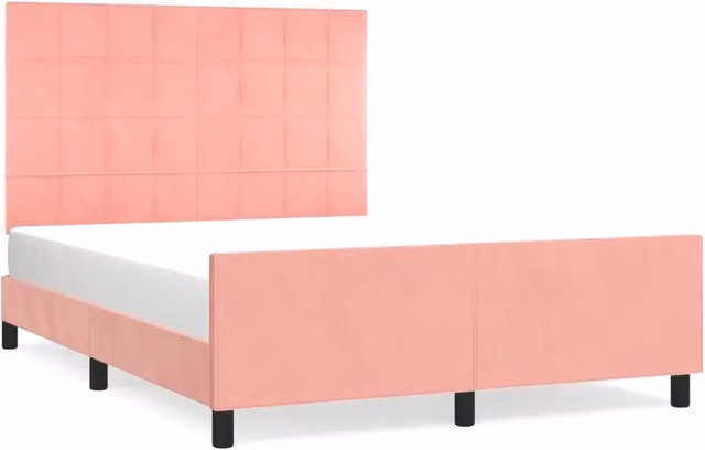 Letto matrimoniale | Letto per adulti | Giroletto con Testiera Rosa 140x190 cm in Velluto