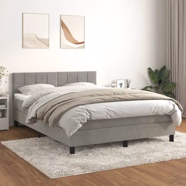 Letto Ibrido con Giroletto a Molle e Materasso vidaXL in Velluto Grigio e Bianco L/P/H: 193 x 144 x 88 cm