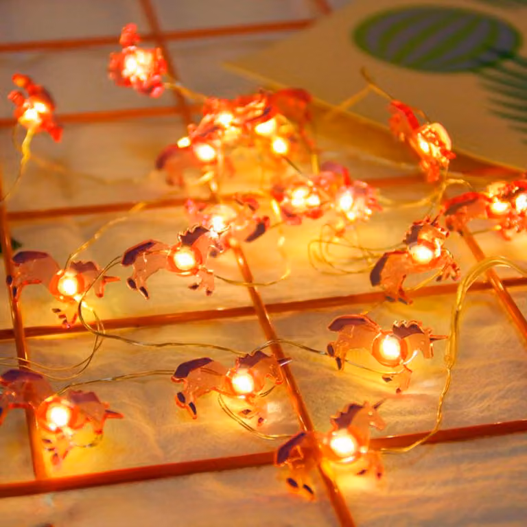 Catena luminosa a forma di unicorno, 2 metri, 20 LED, rosa, per interni ed esterni