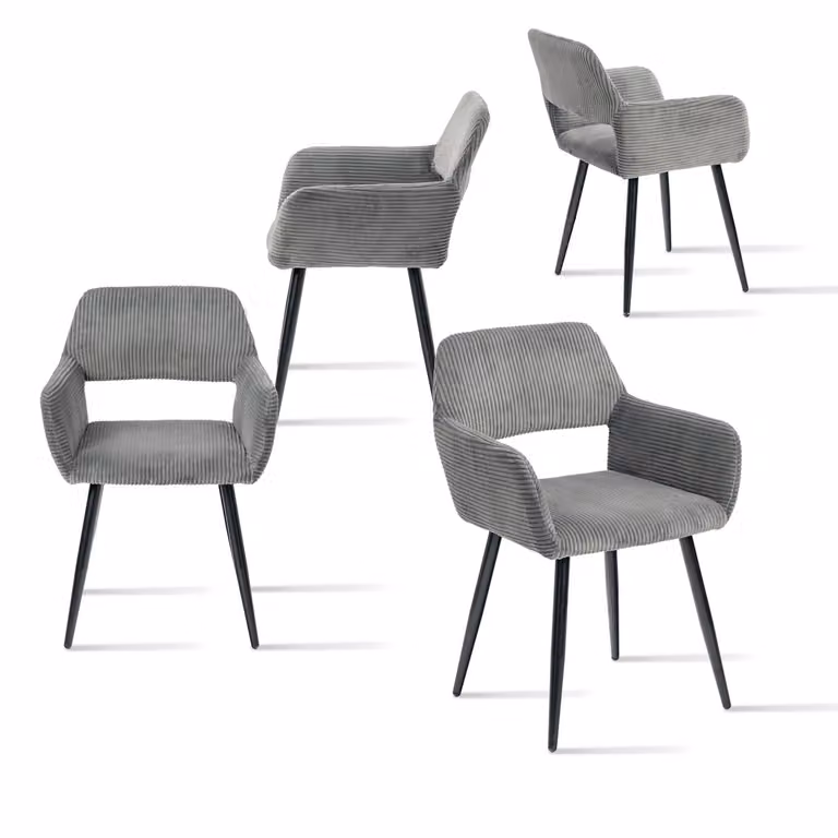 Meubles Cosy Set di 4 poltrone da sala da pranzo in stile scandinavo in velluto a coste grigio – CROMWELL