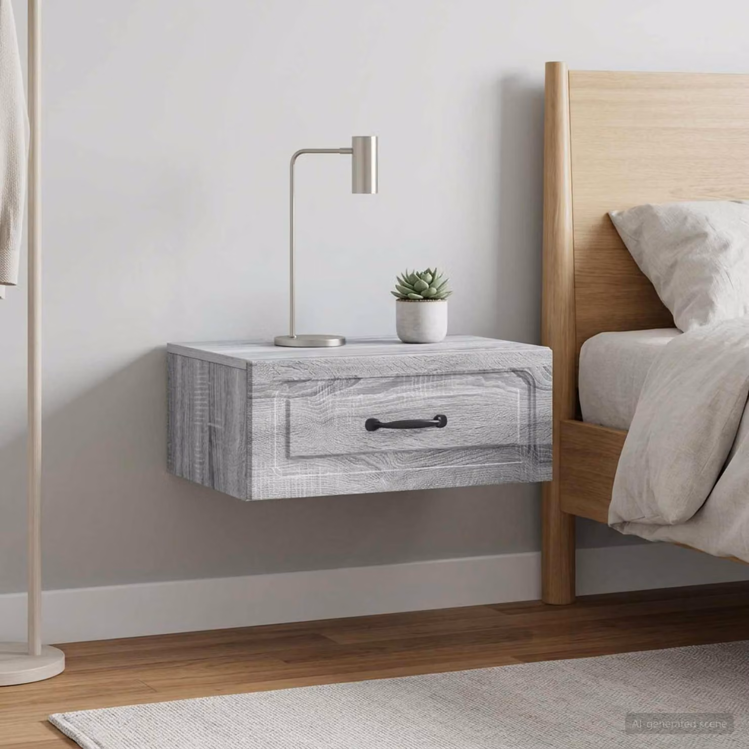 Set di 2 comodini sospesi vidaXL in stile moderno, colore Grigio Sonoma, L 49 x P 34,5 x H 20 cm