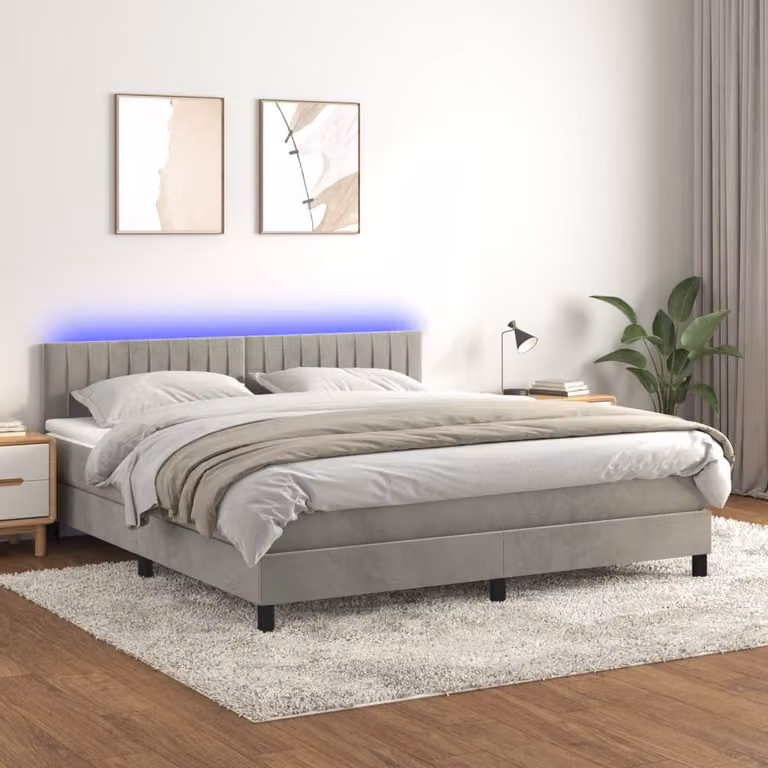 Maison Exclusive - Letto a Molle con Materasso e LED Grigio Chiaro 160x200 cm Velluto