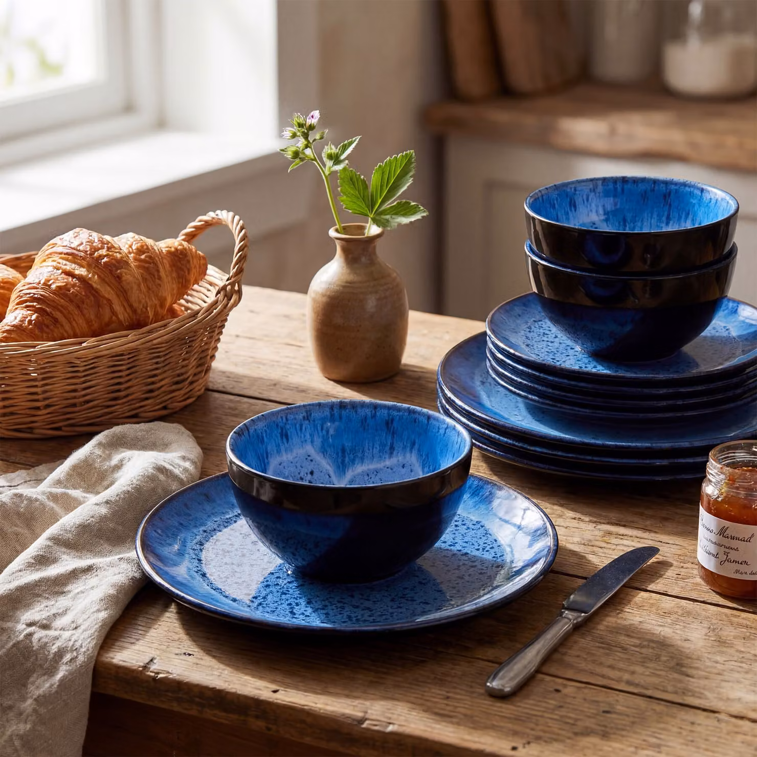 Servizio da cena tectake in ceramica e grès blu, 24 pezzi per 6 persone – 3