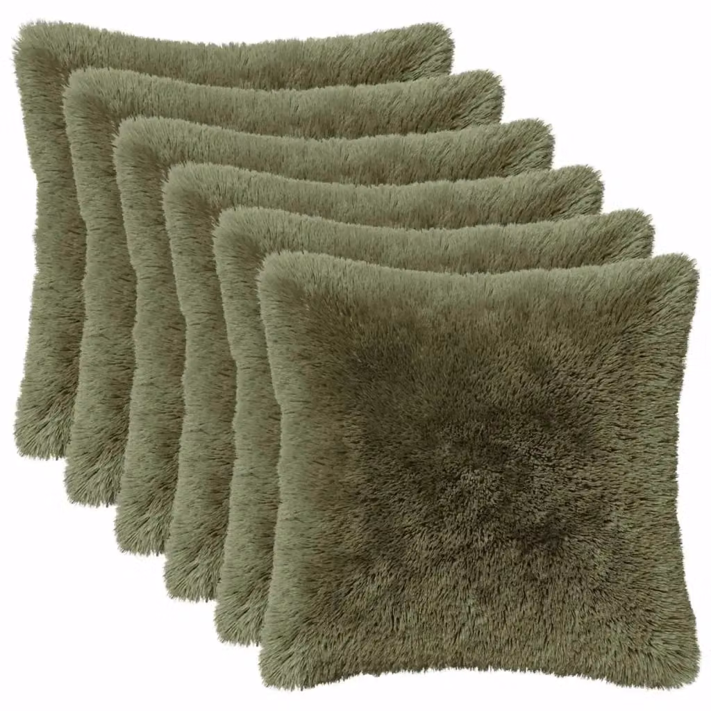 Set di 12 cuscini quadrati HEERLEN vidaXL in pile verde con fodera rimovibile lavabile – 2