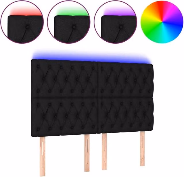 Testata del letto moderna con illuminazione LED e porta di ricarica USB in tessuto nero L: 144 cm, P: 7 cm, H: 118-128 cm – 1