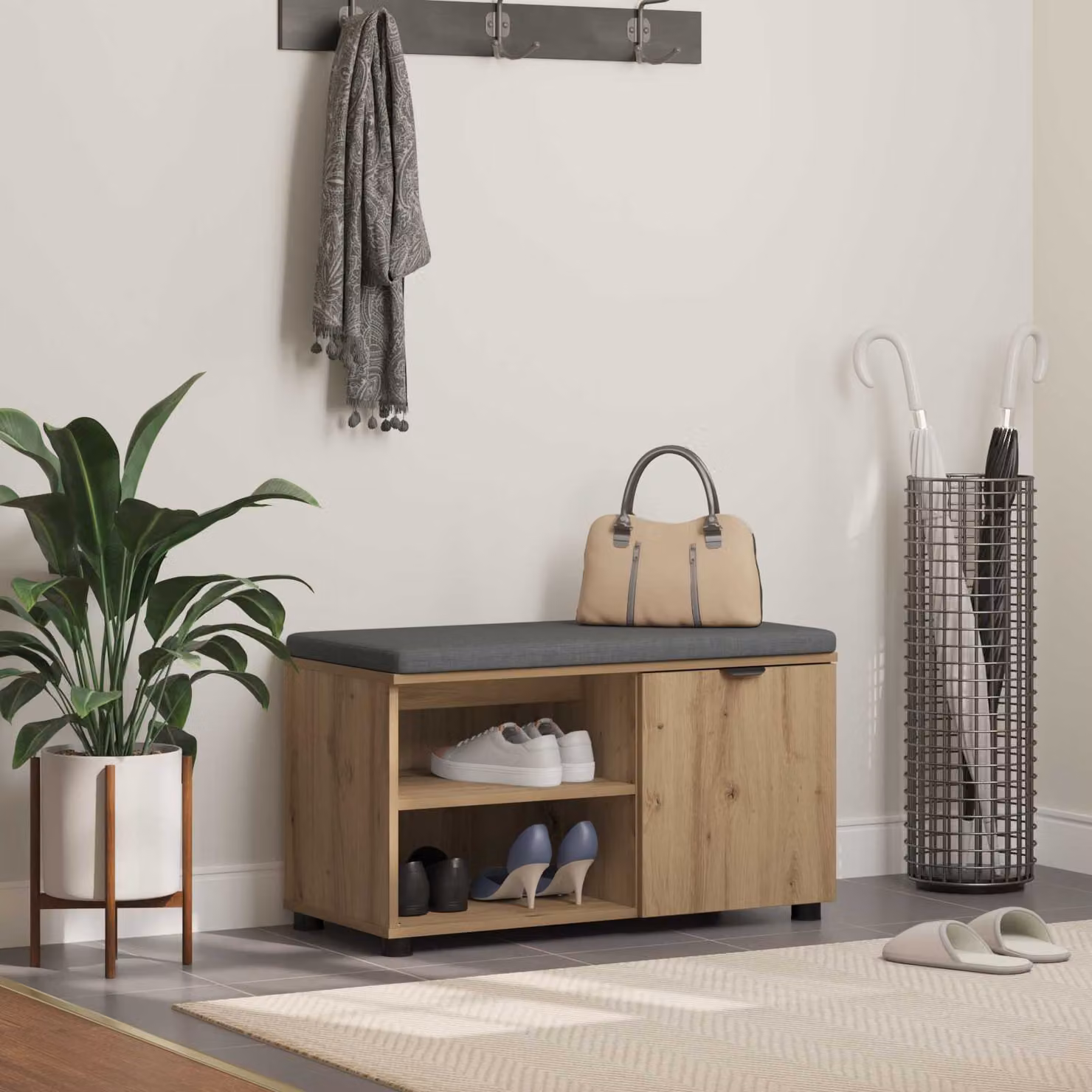 Panca porta scarpe vidaXL moderna in rovere marrone per ingresso L: 80 cm, P: 38 cm, H: 46 cm