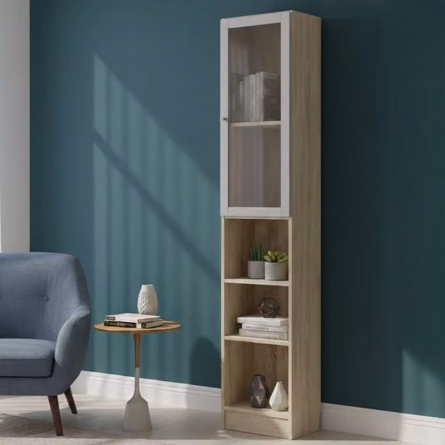 Libreria Greg DMORA, Scaffale Moderno per Soggiorno e Ufficio, Colore Quercia e Bianco, L 41 cm x P 28,3 cm x H 203,2 cm