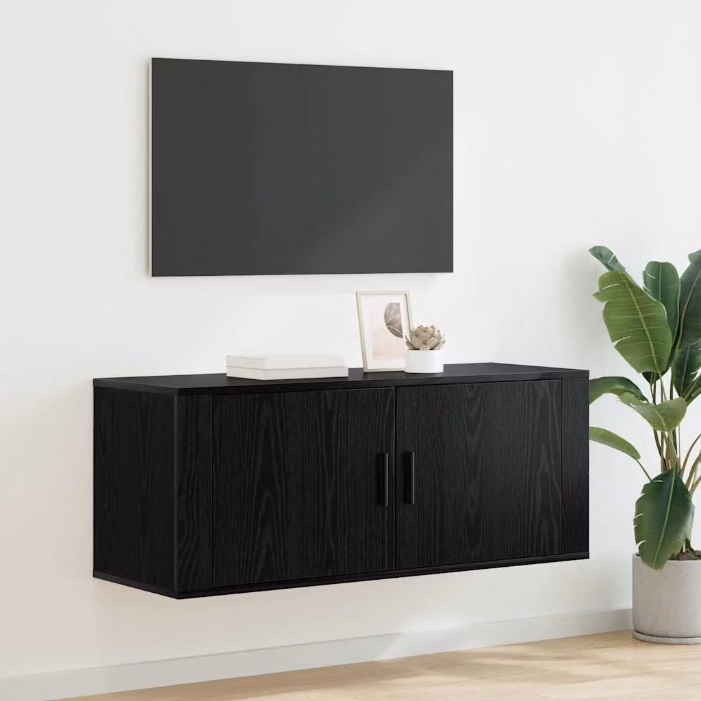 Mobile TV da parete vidaXL in legno Rovere Nero, L: 100 cm, P: 34,5 cm, H: 40 cm