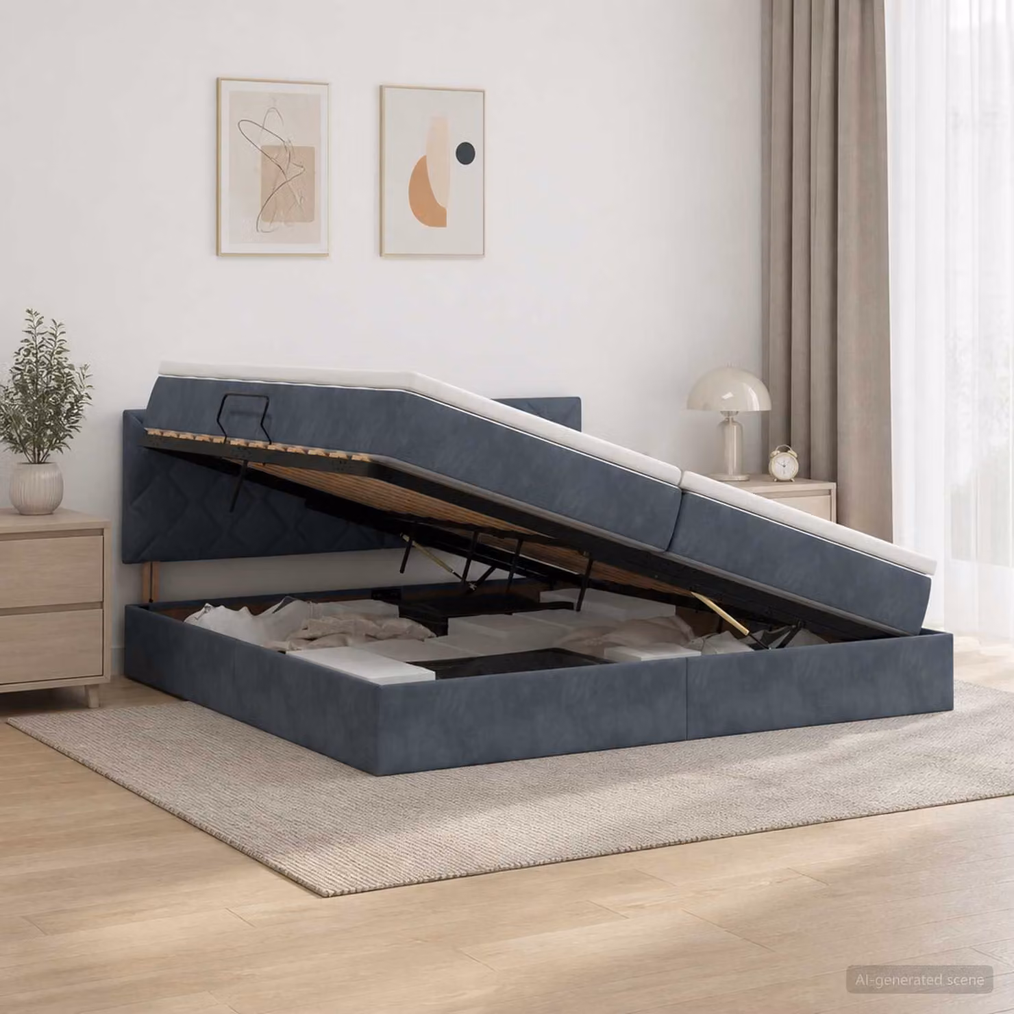 Letto con contenitore vidaXL in velluto grigio, L 200 cm x P 200 cm