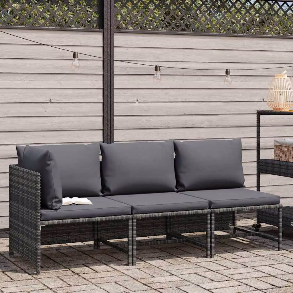 vidaXL Set Divani da Giardino 3 pz con Cuscini in Polyrattan Grigio