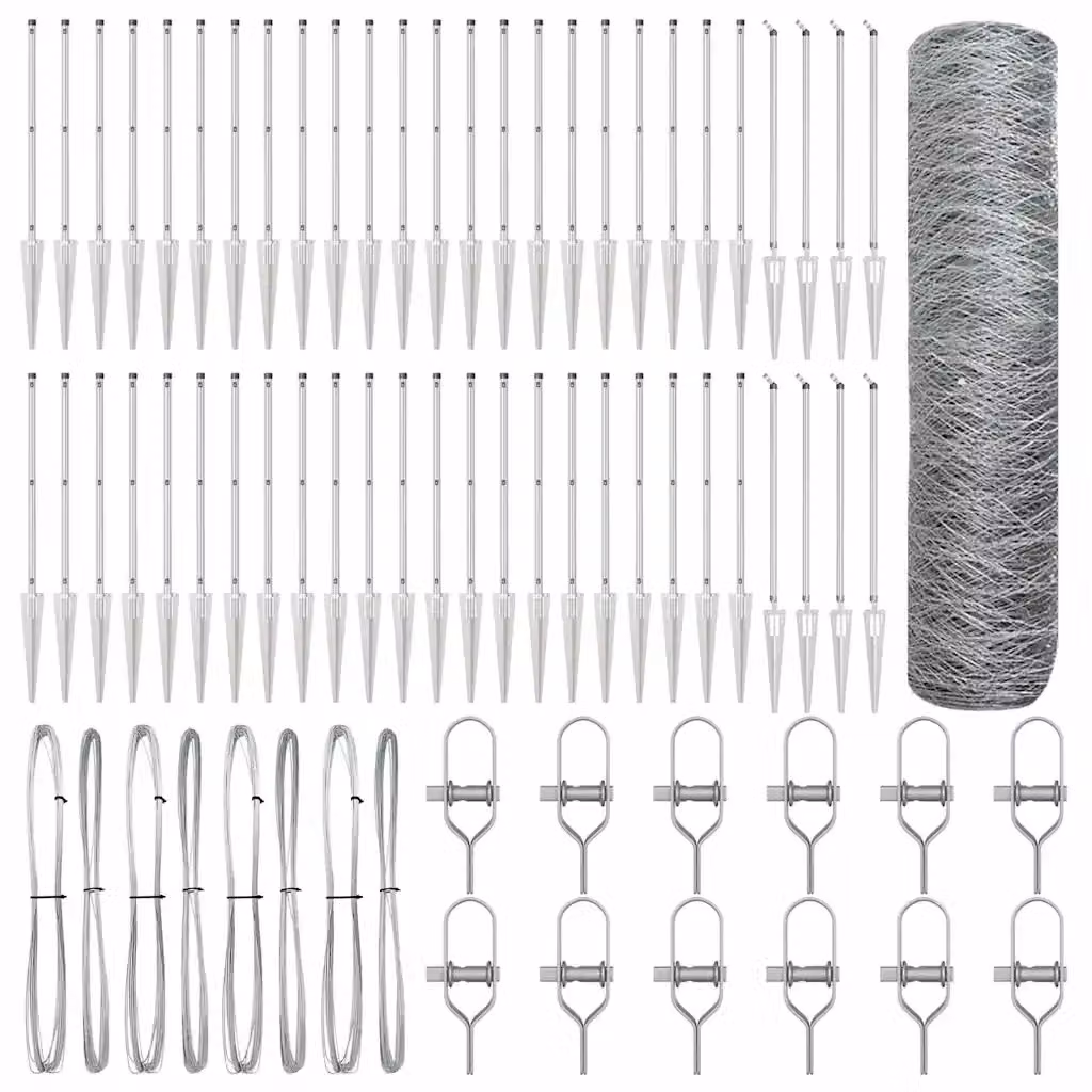 Recinzione esagonale con palo vidaXL in acciaio zincato argento, L: 100 cm, H: 0,4 m – 2