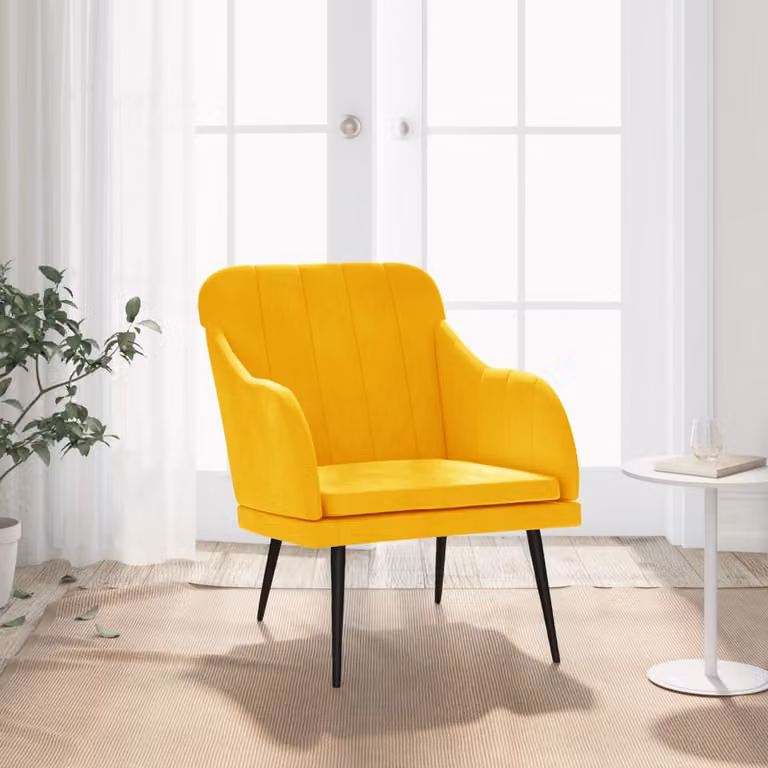 Poltrona relax moderna vidaXL in velluto giallo con braccioli L/P/H: 63 x 76 x 80 cm