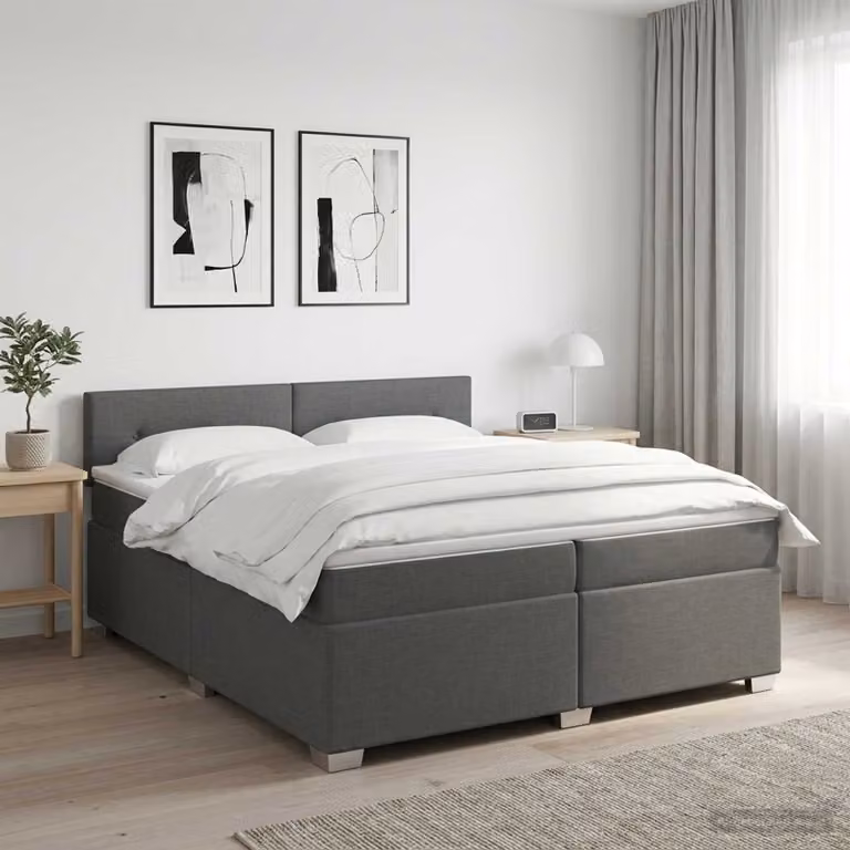Letto box spring con materasso ibrido vidaXL in tessuto Grigio e Bianco 200 x 200 cm