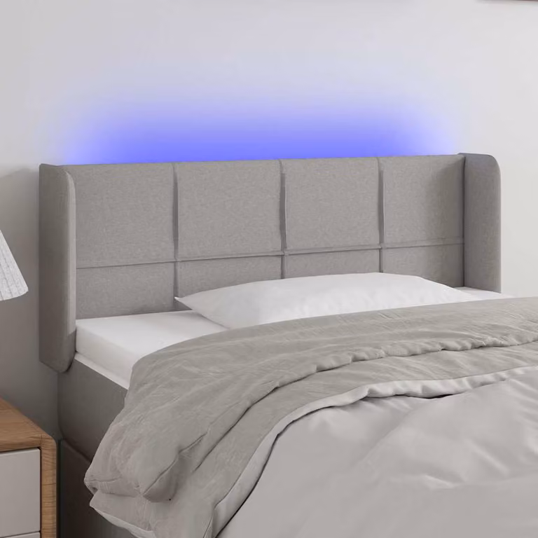 Testiera per letto vidaXL in tessuto grigio chiaro con illuminazione LED e porta di ricarica USB, L 103 cm, P 16 cm, H 78-88 cm