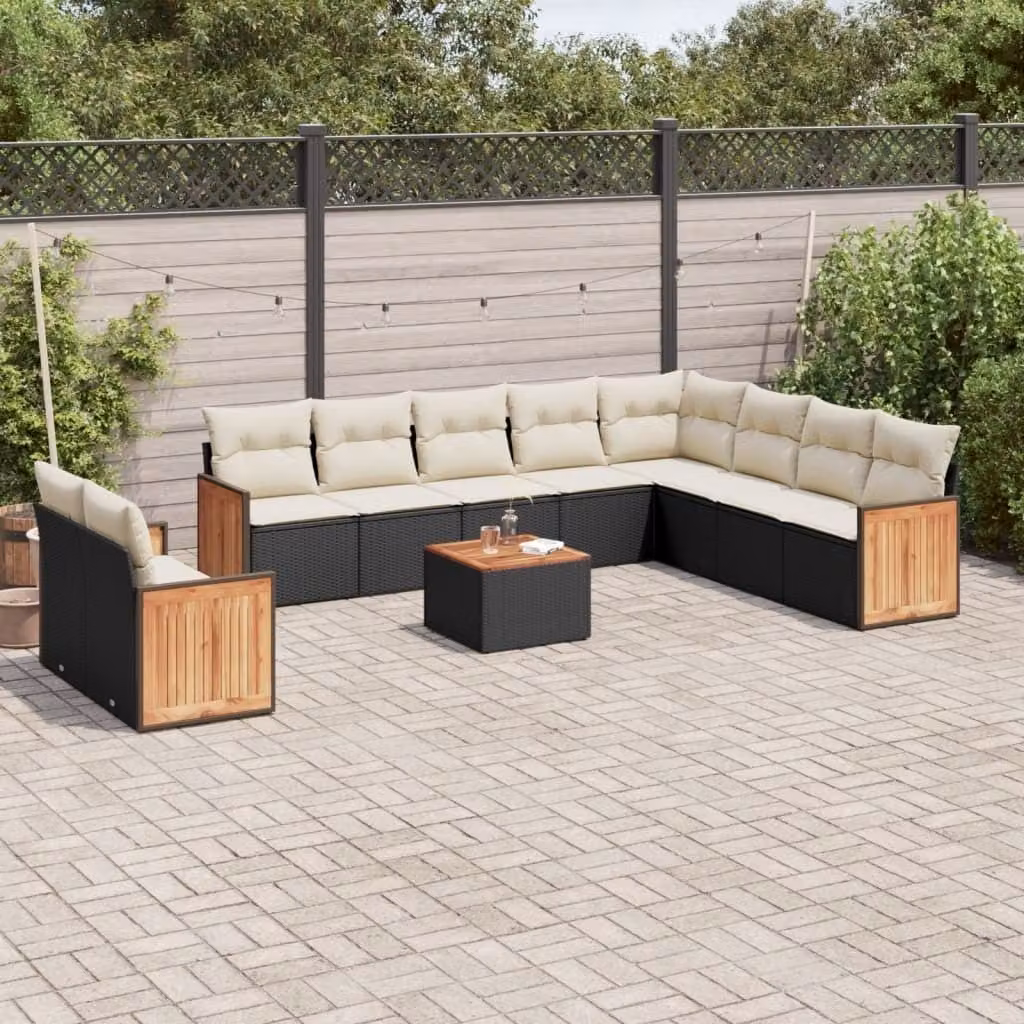 Maison Exclusive - Set da giardino 11 pezzi con cuscini in poly rattan nero