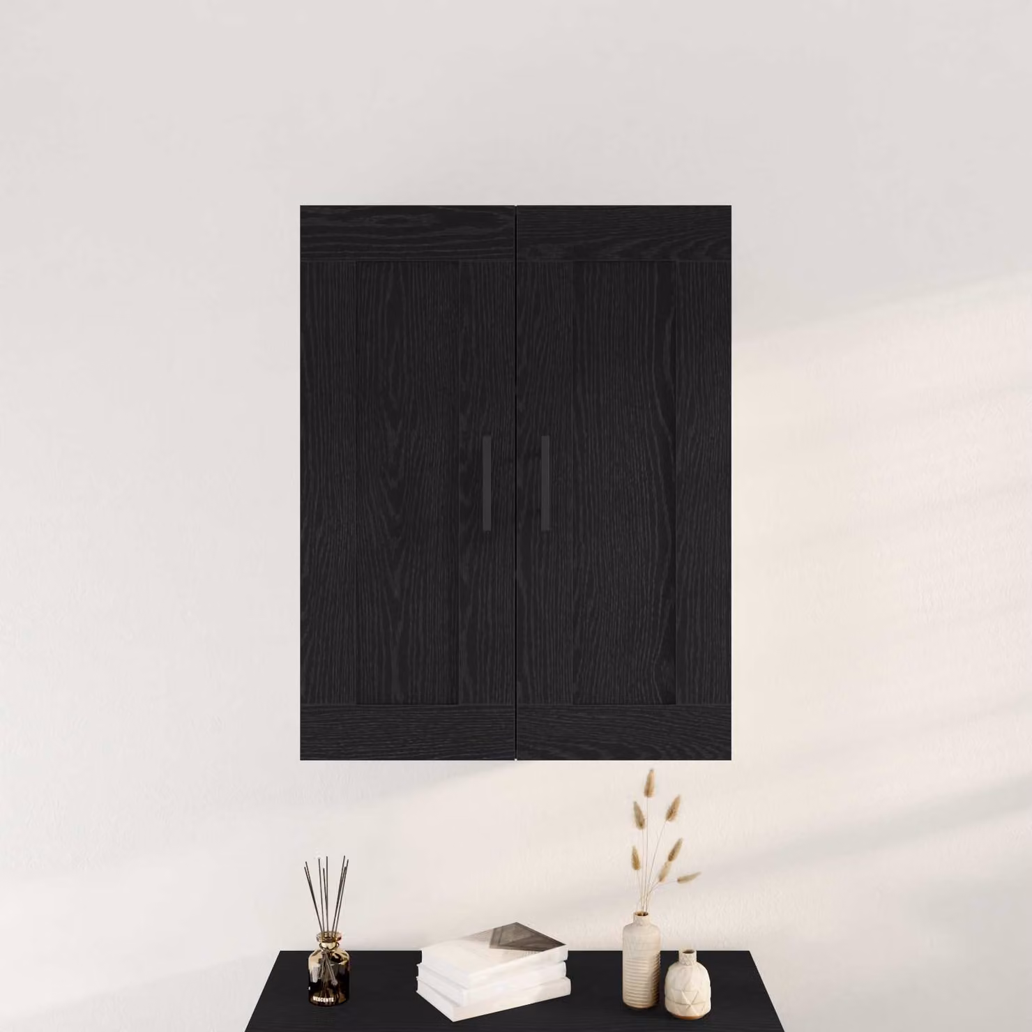 Mobile a muro vidaXL moderno in Rovere Nero con ante a battente e ripiani interni, L: 69,5 cm, P: 34 cm, H: 90 cm