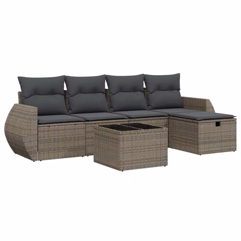 Set Divano da Giardino 6 pz con Cuscini Grigio in Polyrattan